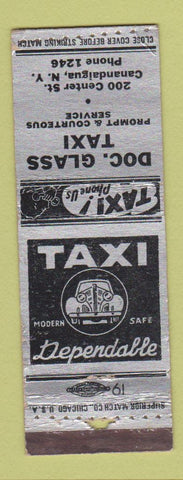 Matchbook Cover - Doc Glass Taxi Canandaigua NY WORN