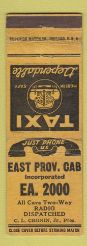 Matchbook Cover - East Providence Taxi Cab RI WEAR