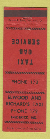 Matchbook Cover - Elwood and Richard's Taxi Frederick MD low phone #