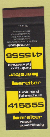 Matchbook Cover - Bereiter Funk Taxi Germany? SAMPLE