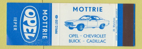 Matchbook Cover - Mottrie Opel Buick Cadillac Chevrolet Belgium SAMPLE
