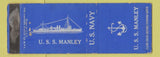 Matchbook Cover - US Navy USS Manley WORN