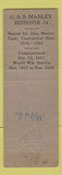 Matchbook Cover - US Navy USS Manley WORN