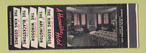 Matchbook Cover - Hotels Saskatoon Humboldt Yorkton Melville SK