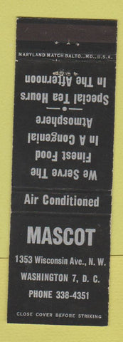 Matchbook Cover - Mascot Restaurant Washington DC