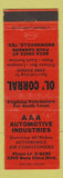 Matchbook Cover - AA Automotive Industries Brownsville TX Ol Corral Restaurant