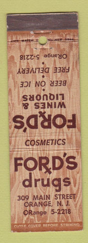 Matchbook Cover - Ford's Drug Orange NJ liquor WEAR