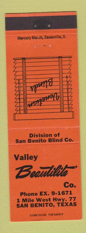 Matchbook Cover - Valley Beautilite Blinds San Benito TX ORANGE