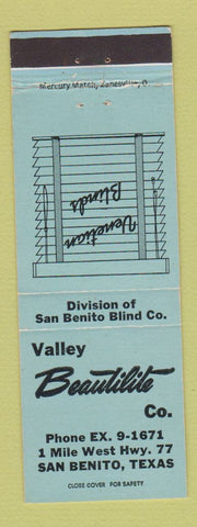 Matchbook Cover - Valley Beautilite Blinds San Benito TX BLUE