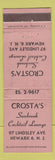 Matchbook Cover - Crosta's Sunbrook Cocktail Lounge Newark NJ WEAR