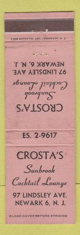 Matchbook Cover - Crosta's Sunbrook Cocktail Lounge Newark NJ WEAR