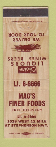 Matchbook Cover - Mac's Finer Foods Madison Heights MI