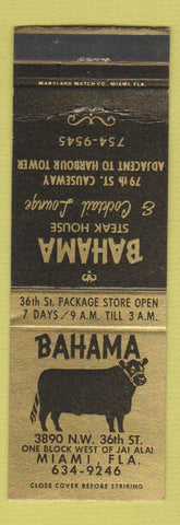 Matchbook Cover - Bahama Steak House Miami FL