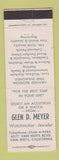 Matchbook Cover - Glen D Meyer Watchmaker Jeweler Van Nuys CA