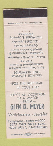 Matchbook Cover - Glen D Meyer Watchmaker Jeweler Van Nuys CA