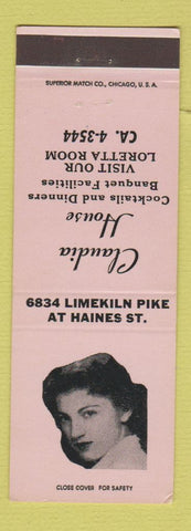 Matchbook Cover - Claudia House Restaurant Philadelphia PA girlie