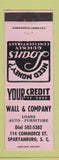 Matchbook Cover - Wall & Company Auto Furniture Loans Spartanburg SC