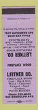 Matchbook Cover - Leitner Fireplace Wood Coal St Paul MN