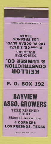 Matchbook Cover Bayview Association Growers Fruit Los Fresnos TX Keillor Lumber