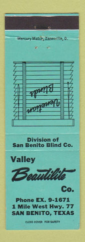 Matchbook Cover - Valley Beautilite Blinds San Benito TX TEAL