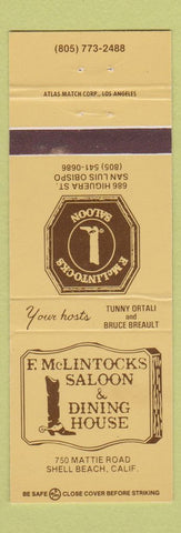 Matchbook Cover F McLintock's Saloon Dining House San Luis Obispo CA Shell Beach