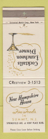 Matchbook Cover - New Hampshire House Restaurant Summit NJ