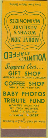 Matchbook Cover - Mount Zion Women's Auxiliary San Francisco CA