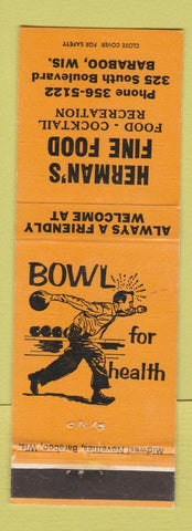 Matchbook Cover - Herman's Fine Food bowling Baraboo WI