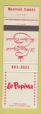 Matchbook Cover - La Popina Montreal QC restaurant