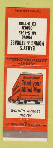 Matchbook Cover - Allied Trucking Bailey's Moving Storage Ogden Provo UT