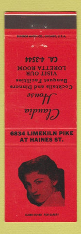 Matchbook Cover - Claudia House Restaurant Philadelphia PA girlie