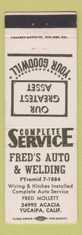 Matchbook Cover - Fred's Auto & Welding Yucapia CA