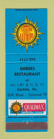 Matchbook Cover - Embers Restaurant Quality Court Motel Carlisle PA