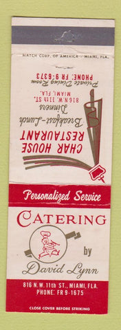 Matchbook Cover - Char House Restaurant Miami FL Catering David Lynn