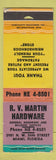 Matchbook Cover - RV Martin Hardware Miami FL WORN