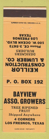 Matchbook Cover Bayview Association Growers Fruit Los Fresnos TX Keillor Lumber