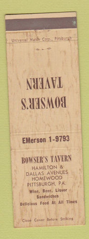 Matchbook Cover - Bowser's Tavern Pittsburgh PA