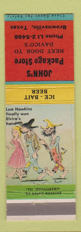 Matchbook Cover - John's Package Liquor Brownsville TX hillbilly