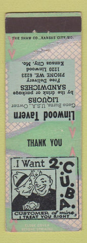 Matchbook Cover - Linwood Tavern Kansas City MO WORN BACK