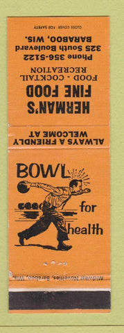 Matchbook Cover - Herman's Fine Food bowling Baraboo WI