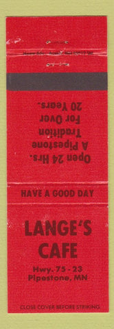 Matchbook Cover - Lange's Cafe Pipestone MN
