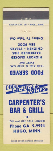 Matchbook Cover - Carpenter's Bar Grill Hugo MN