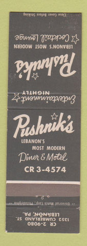 Matchbook Cover - Pushnik's Diner Motel Lebanon PA