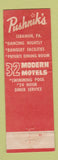 Matchbook Cover - Pushnik's Diner Motel Lebanon PA