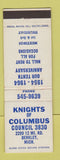Matchbook Cover - Knights of Columbus Berkley MI 1964