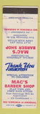 Matchbook Cover - Mac's Barber Shop WV WEAR