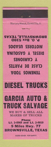 Matchbook Cover - Garcia Auto Truck Salvage Brownsville TX