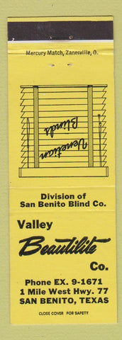 Matchbook Cover - Valley Blinds San Benito TX