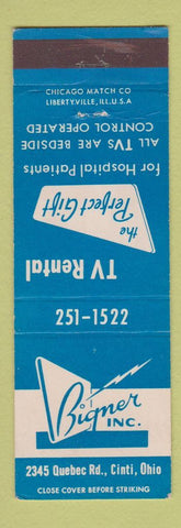 Matchbook Cover - Bigner TV Rentals Cincinnati OH