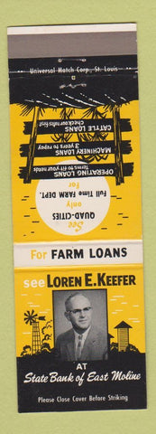 Matchbook Cover - Loren Keefer State Bank East Moline IL